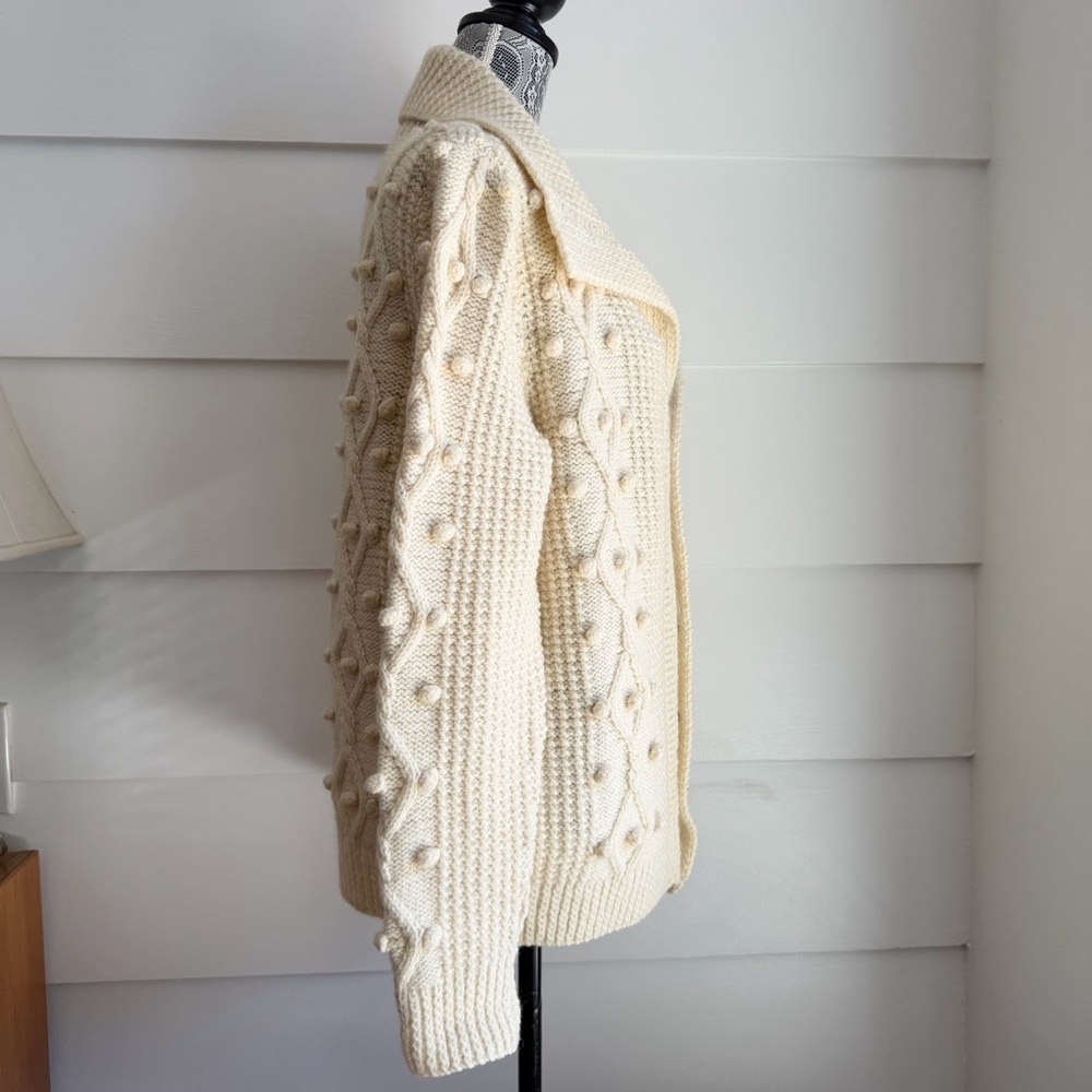 Vintage Cable Knit Cardigan Sweater with Wooden Buttons - Picture 3 of 6